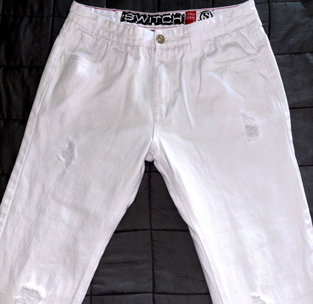Switch Remarkable Jeans Slim Straight White Distressed Grunge Men's 36x34
